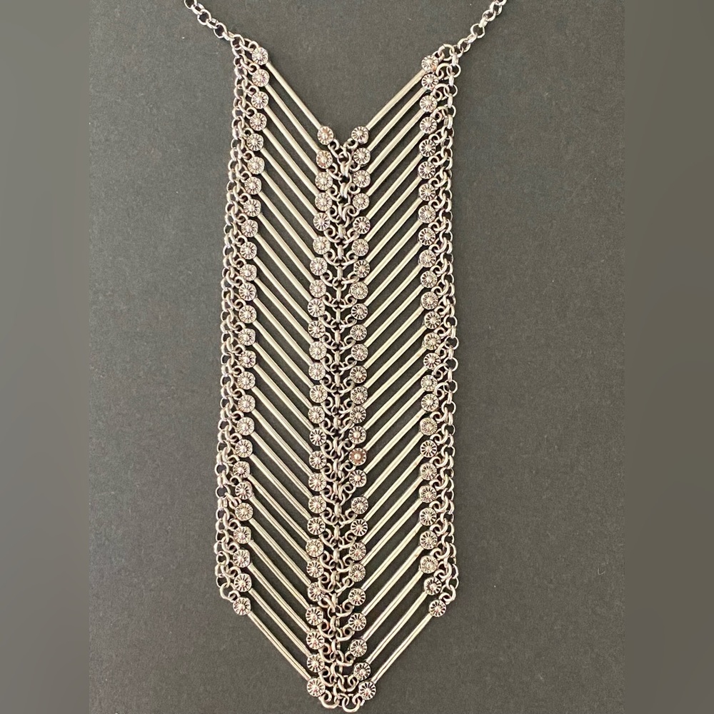 Silvertone Metal Stunning Statement Necklace. Mul… - image 4